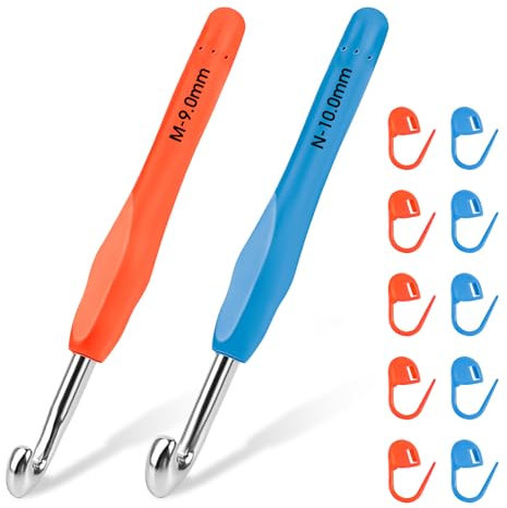 Häkelnadel-Set, 10mm+9mm Häkelnadel Set Zum Häkeln Und Stricken Ergonomische Häkelnadeln, größe Häkelnadeln, Häkelnadeln zum Häkeln von Garn, extra lange Stricknadeln für Anfänger