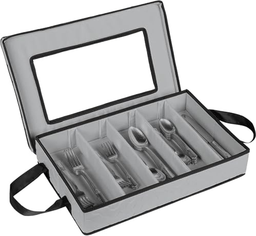 Boîte de rangement pour couverts – Boîte de rangement durable à 5 compartiments avec couvercle amovible et poignées faciles à transporter – Grande capacité pour garder vos couverts organisés et
