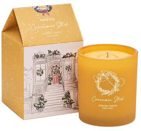 M&SENSE Duftkerze Weihnachten Zimt-Tick|230g Natürliche Sojawachs Duftkerzen im Glas|Kerze Geschenk für Weihnachten, Geburtstag, Hauseinweihung