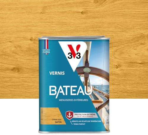 V33 Vernis bois extérieur Chêne clair satin - Vernis bateau - Protection extrême UV et sels marins - Résistance aux écarts de températures - Ecolabel -1L | Protection extrême UV et sels marins - Résistance aux écarts de températures - Ecolabel