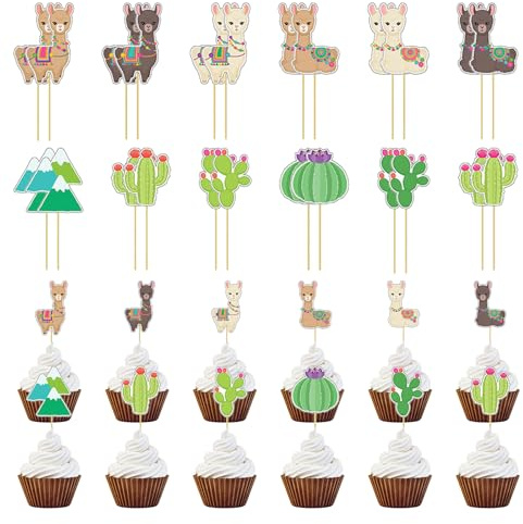 Neikafan Cupcake Topper Alpaka 48Stück Kaktus Tortendeko Alpaka Cake Topper | Tortenaufleger Alpaka Kuchen Tortendeko Geburtstag für Wald, Tiermotiv, Babyparty, Party, Tischdekoration