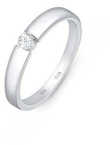 Amberta Alianza de Plata de Ley 925 | Anillo Plata con Circonita | Anillo Solitario Mujer | Anillo Boda Plata: Alianza Boda Plata Talla 16
