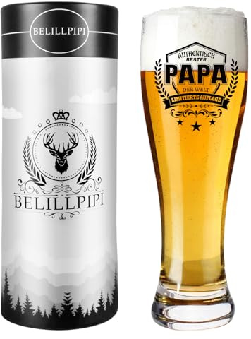 Belillpipi Geschenk für Papa Vatertag, Bierglas Mit Gravur Bester Papa Der Welt, Papa Geschenke Bierkrug 0,5L Personalisiert Geburtstagsgeschenk für Vater Geschenke Weihnachten