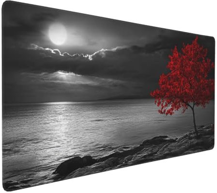 Large Mouse Pad 1200x600x4mm Red Black Gaming Mouse Mat Moon Tree XL Mousepad Anti-Fray Stitched Edges with Non-Slip Rubber Base,Ergonomic Mouse Pad Extended Desk Mat, Home Office Accessories Laptop