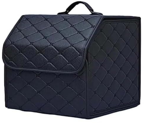 Faltbare Auto Kofferraum Organizer Leder Aufbewahrungsbox für Defender/Freelander, Trunk Organizer mit Deckel, Wasserdicht Kofferraumtaschen Innenraum Zubehör,A/Black-S