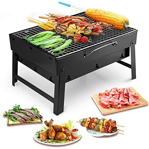Parrilla de carbón para Exteriores, Parrilla de Barbacoa Plegable, portátil, Ligera, para ahumar, pequeña, de sobremesa, para Acampar, picnics, etc.