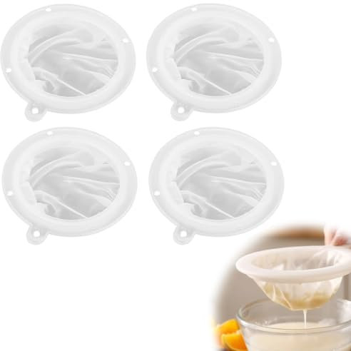 NHQZ 4 Piezas Colador 200/300/400/450 Mallas Colador,colador de tela,colador kefir,de Malla con Mango Colador Tela de Cocina para Filtrar Jugo de Frutas, Vino, Leche Etc