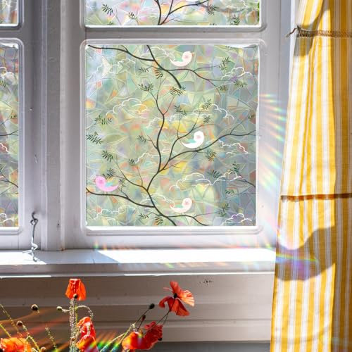 Film Opaque Vitrage Vert Rose Mignon Film Opaque Fenetre Salle de Bain Stickers Fenetre Film Fenetre Pas De Colle Film Vitre Anti Regard Bureaux Brise Vue Fenetre 4P/45x116 cm