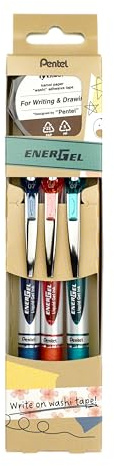 Pentel EnerGelXM BL77 Gelschreiber mit Druckmechanik + Gratis MT Washi-Tape, Schreibfarben: marineblau/türkis/koralle