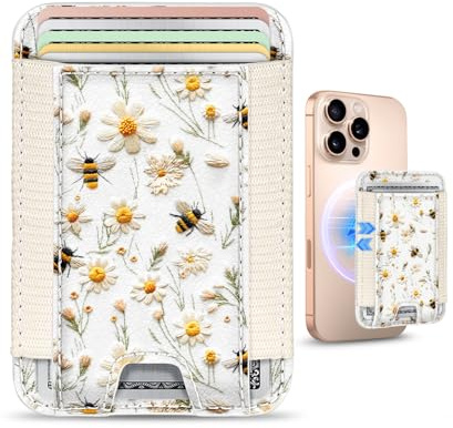 Shorogyt Compatible with Magsafe Wallet Leather Card Holder, Flower Honey