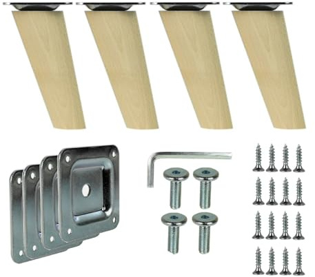 WAMAK 4X Holz Schrank Beine - Massivholz Möbelfüße, konisch oder gerade, ideal als Möbelbeine für Schränke, Tische, Regale sowie Betten, Sofas – Stabilität und stilvolles Design (Schräg 10 cm)