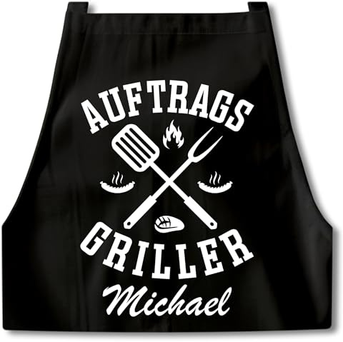DEL MÀ Unique & Personal Grillschürze Männer Auftragsgriller personalisierte Kochschürze Herren lustiges Grillzubehör Geschenk Mann Grill Schürze Schwarz