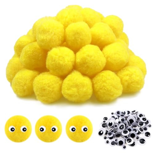 TOAOB 50 Stück Pompons zum Basteln Groß 40 mm Gelb Pompom Flauschigen | Plüsch set Bälle, Kunst Bommel, für Dekorieren Verzieren, Nähen DIY Lustige Kreativen, Handwerk, wiederverwendbar
