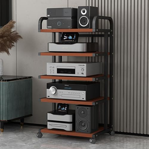 Generico Mobiletto Porta TV Moderno a 5 Ripiani con Ruote per impianto Stereo multimediale - Scaffalatura Audio-Video Resistente, ripiano angolare in Legno per riporre la TV, Perfetto per sistemi di