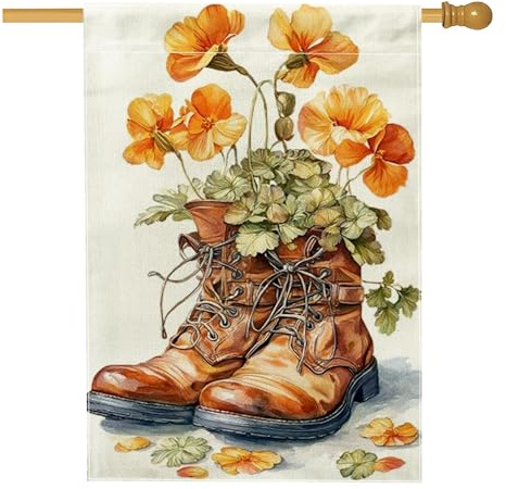 Drapeau floral de jardin printanier, pensée orange, bannière de décoration d'intérieur, bannière double face en toile de jute, décoration de pelouse extérieure, 71 x 101,6 cm