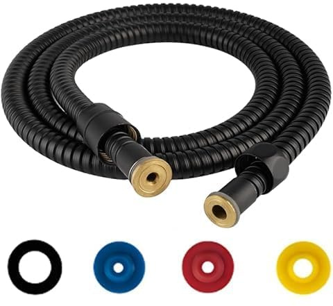 Duschschlauch Edelstahl Brauseschlauch 2m Verdrehschutz Universal Duschschlauch Flexibel, mit 4 Wassersparer Durchflussbegrenzer, Standard 1/2 Anschluss, passt an alle Duschköpfe（ Schwarz）
