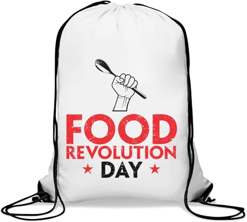 Food Revolution Day Fist Graphic Gym Sack Casual Drawstring Bag White