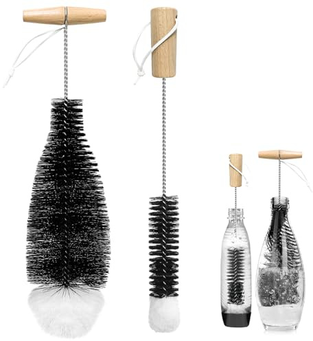 2 Pezzi Scovolino per Bottiglie, Scovolino per Borraccia 35cm con Manico e Setole Ibride Dur e Morbide, Spazzola Pulizia Borraccia per Pulisci Bottiglie di soda Vetro Pulizia Interna Senza Graffi