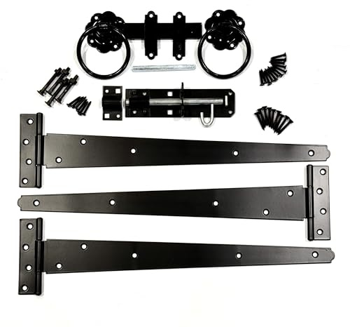 SCORPIO Hardware Black Side Gate Kit Heavy Duty 16 Tee Hinges, 6 Ring Gate Latch, 6 Brenton Padbolt Complete with Fixings for Hanging Wooden Garden Gate