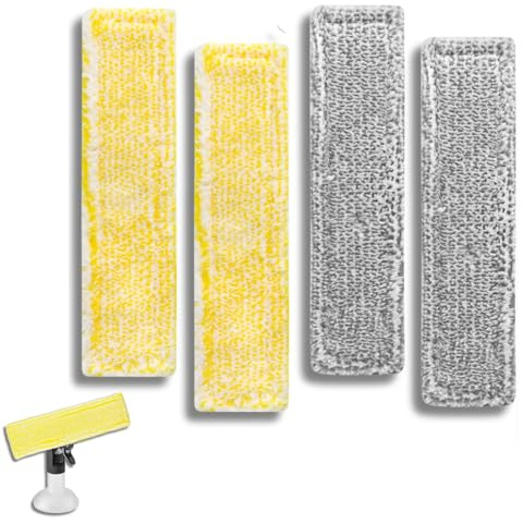 4 Stück Ersatzpads kompatibel mit Kärcher Fenstersauger Ersatzteile, Fenstersauger Zubehör Mikrofaser-Wischbezüge passend für Fensterreiniger Ersatzteile WV2 WV5 (Gelb y Grau)