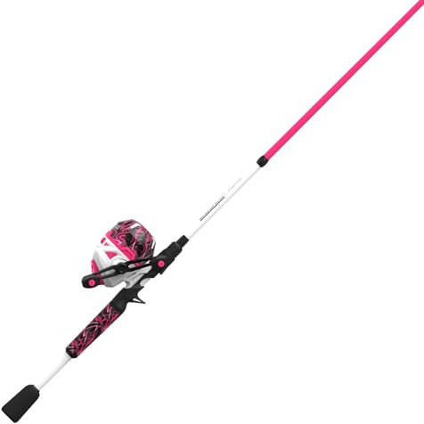 Zebco Roam Spincast Rolle und Angelrute Combo, 1,8 m 2-teilige Fiberglas-Angelrute, ComfortGrip-Griff, Quickset Anti-Reverse-Angelrolle, vorgespult mit 4,5 kg Zebco Line, Rosa