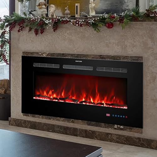 CheminéE éLectrique Encastrable Avec TéLéCommande, PoêLe à Charbon De Bois Imitation Encastré, PoêLe à Air Chaud Pour Camping-Car Avec Luminosité RéGlable, Pour Bureau, Maison, HôTel, Restaurant 120cm