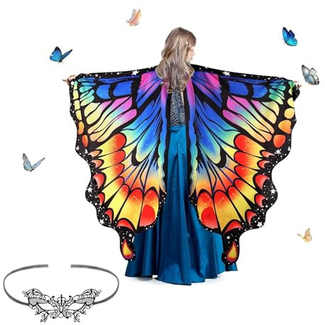 Wsetyy Butterfly Wings Adult, Women Butterfly Halloween Costume, Butterflies Wings Cape with Mask for Halloween, Carnival Party, Cosplay Dancing (Style 2)