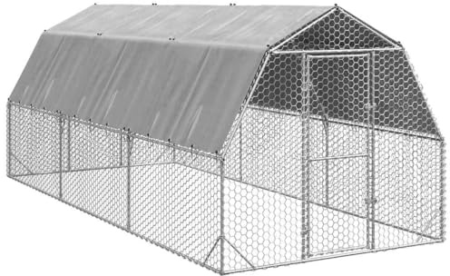 Emmtore Hühnerstall mit Dach Winterfest hühnergehege hühnerauslauf 2,5x6x2,25 m Verzinkter Stahl