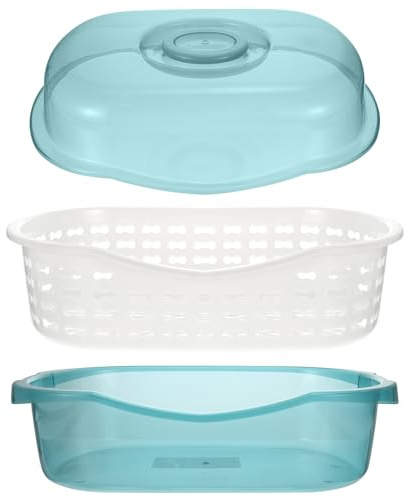 BESPORTBLE Scolapasta Doppio in PP con Coperchio Traslucido Organizer da Cucina Versatile per Piatti Biberon e Verdura con Maniglia per Trasporto per Casa Campeggio e Viaggi