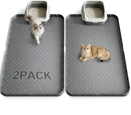 2er-Pack Silikon Katzenklo Matte XXL 86×55 cm | Wasserdicht, Rutschfest & Leicht zu Reinigen – Premium Katzenstreu Unterlage für Mehrkatzenhaushalte, Grau