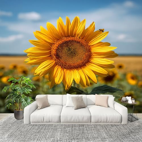 Vlies Fototapete Kinderzimmer Hd Sonnenblumenmuster Moderne Vliestapete Wandtapete, Fototapeten für Schlafzimmer, Wohnzimmer, Gelb Kindertapete Wanddeko 200x140 cm