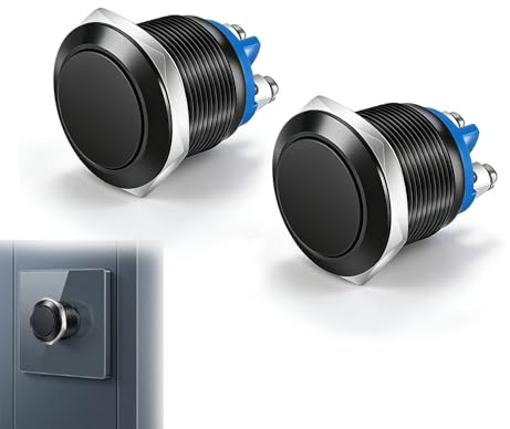 JIXLOUR - 2 botones pulsador momentáneos (22 mm, IP65, carcasa de aleación de aluminio, impermeable, 3 A/12 V, 24 V, 36 V, CC 110 V, 250 V, 1 NO SPST, terminal de tornillo (carcasa negra)