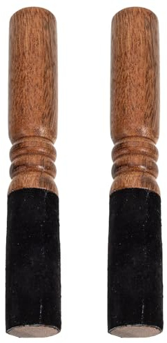Toddmomy Mazo de Madera Dura Grande para Cuenco Tibetano, 2 Piezas de 18 Cm Punta Antideslizante en Piel Negra, Accesorio para Meditación, Yoga y Cuencos Sonoros, Instrumento de