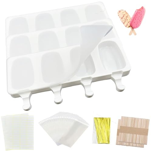 3 pièces Moule à glace en silicone avec couvercle,en silicone réutilisables glacée maison,moule glace,avec 100Bâtonnets+100sac d'emballage+100ruban d'or et 100Étiquette,DIY Crème Glacée aîné et Adulte