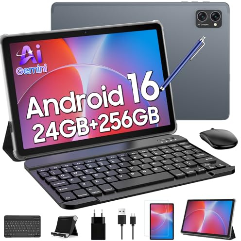 TABWEE Tablette avec Clavier, 24 Go+ 256 Go, Android 16, Octa-Core | Idéal Pour Études et Loisirs, Gemini AI , Widevine L1, Tablette 10 Pouces, 8 MP+ 5MP, Face ID, GPS (Garantie de 4 Ans)