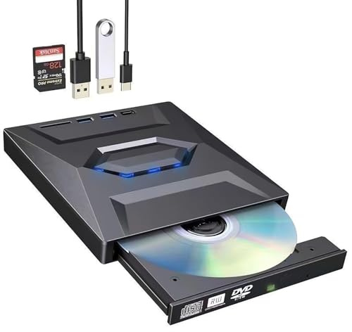7-en-1 Lecteur Graveur Blu-ray Externe Portable,Intègre Concentrateur USB et Lecteur Carte SD/TF,Vitesse de Lecture 6X,Interface USB 3.0 et Type-C,Compatible Ordinateur Portable et Fixe, Couleur