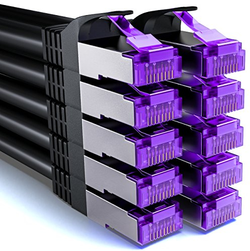 deleyCON 10x 0,5m CAT7 Netzwerkkabel - 10 Gigabit - Kurzes 50cm RJ45 Patchkabel Ethernet Kabel (Kupfer, SFTP PiMF Schirmung) - LAN DSL Switch Modem Router Patchpanel CAT7 CAT6 CAT5 - Schwarz