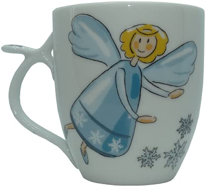 Cha Cult Porzellan Teetasse mit Schutzengel Motiv (mit Schneefocke, Blau)