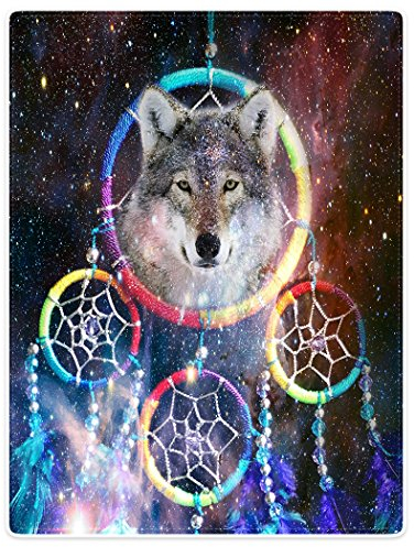 YISUMEI Decke 150x200 cm Kuscheldecken Sanft Flanell Weich Fleecedecke Bettüberwurf Wolf Galaxy Traumfänger Dream Catcher