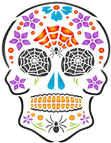Halloween Sugar Skull stencil – riutilizzabili giorno dei morti dia de los muertos Cinco de Mayo Wall stencil per pittura - 12.5 x 16.5cm - S