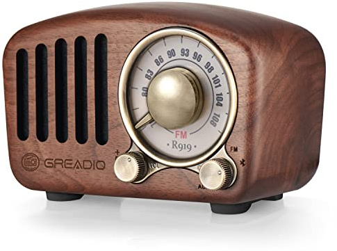 Vintage Greadio Walnut Wood Bluetooth Speaker Radio - Retro Style, Bass Enhancement, Loud Volume, Bluetooth 5.0, MP3 & FM Radio
