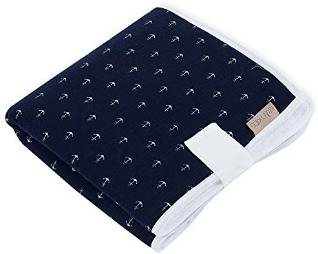 KraftKids Reisewickelunterlage in Musselin dunkelblau Anker, Reisewickelauflage 60 cm x 60 cm, Wickelunterlage für unterwegs mit Liebe handgefertigt in der EU