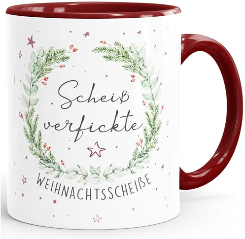 MoonWorks Kaffee-Tasse Spruch scheiß verfickte Weihnachtsscheiße Anti-Weihnachten-Tasse Kaffeebecher Weihnachtsmuffel Inner-bordeaux Keramik-Tasse