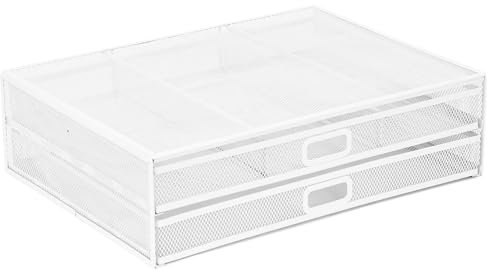 Montera! Datorskärmstativ i nät [metall] skrivbordsorganisatör med två utdragbara förvaringslådor för skrivbord, bärbar dator, och skrivartillbehör och kontorsmaterial (vit)