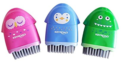 KEYROAD Taille-crayon ergonomique ROCKY-DOCKY 3 en 1 avec gomme et pinceau/1 pièce/plastique/lames en acier/crayons de couleurs/blister – Couleurs mélangées/