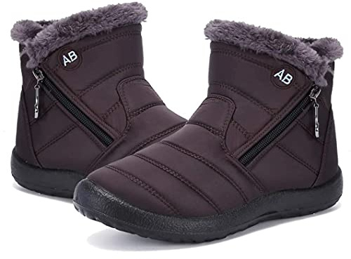 Maxome Bottes de Neige Femme Bottines Hiver Fourrure Doublure Chaude Courte Bottines Confort Winter Boots à Glissière Latérale Chaussures Extérieur Antidérapante