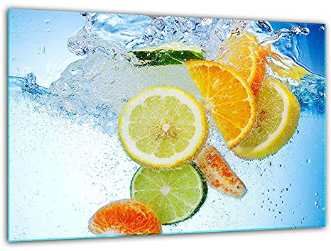 TMK ArtDeko, Universelle Schneideplatte aus Glas – Küchenbrett 30x22 mit motiv Wasser Obst Schneideplatte, Herdabdeckplatte deko glas