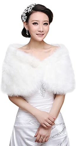 ITODA Brautstola Kunstfell Brautschal Braut Bolero mit Perlen Abendstola Flauschig Brautfell Stola Brautjungfer Brautjacke Damen Brautschal Elegant Brautkleid Festlich Abendkleid Hochzeit Party