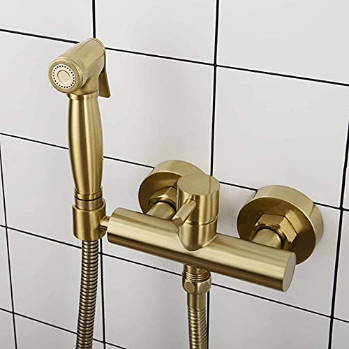 Bidet-Sprayer für Toilette, Messing-Warmwasser-Handbrause-Bidet, Wandmontage-Bidet-Wasserhahn, tragbares Bidet-WC-Set, Bidet-Dusche mit 1,5 m Schlauch,Brushed gold