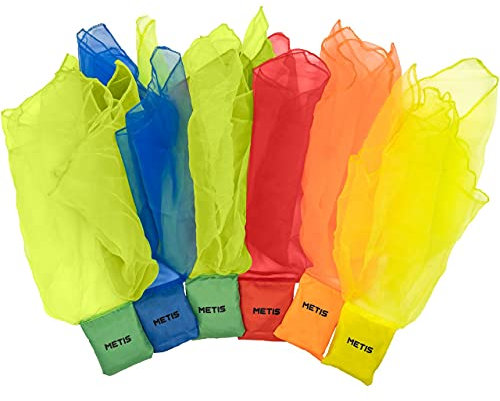 METIS gewichtete Jongliertücher [6er-Set] - Jongliertücher bunt mit Gewichten | passt als Sensorik Spielzeuge, Jongliere Tücher Set & Tanztücher für Kinder | Bunte Chiffontücher Kinder